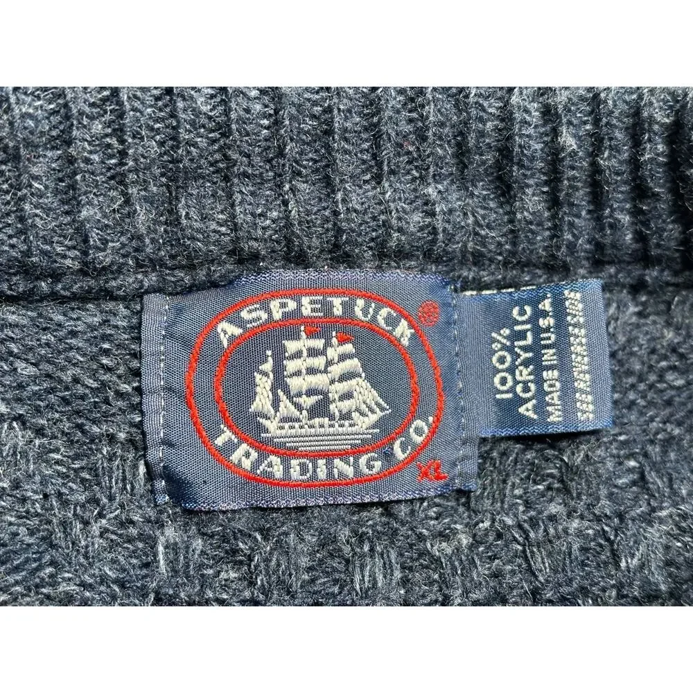 VTG Aspetuck Trading Co. Sweater Mens Size XL Blue Grandpa Crewneck